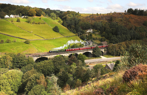 60163 'Tornado' passes over Horsfall Viaduct with the 'Ticket to Ride' tour from Darlington to Liverpool.