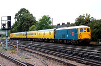 73201 & 73138 head away from Southampton on  18.8.11 with a Network Rail test train.