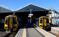 158720 & 158714 wait at Inverness on 21.5.24. 158714 was about to leave with 2H81 0855 Inverness to Kyle of Lochalsh