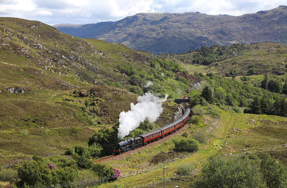 45212 heads away from Morar on 1.6.22 with the afternoon Jacobite service.
